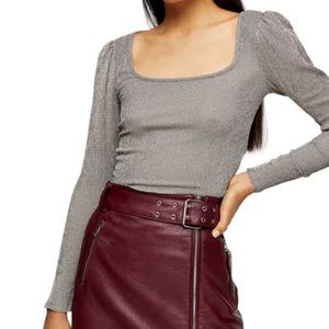 Topshop square neck grey long sleeve crop top